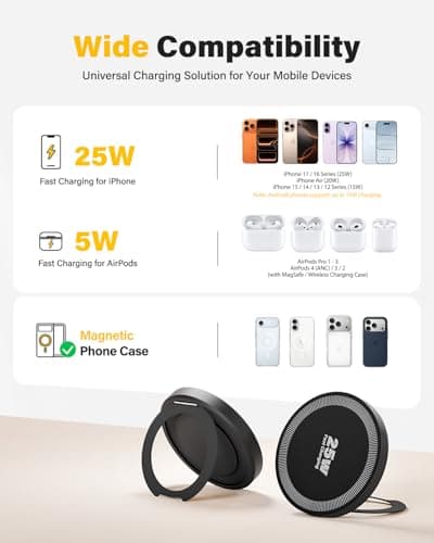 2Pack Magnetic Wireless iPhone Charger Fast Phone Charger with Stand, 6FT 25W Fast Phone Charging Pad Wireless Magnetic Charge for iPhone 17/17Air/16 Pro Max/16 Plus/15 Pro Max/AirPods3/2/Pro Black - Thumbnail 6