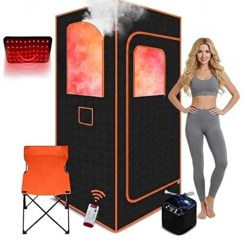 Portable Infrared Steam Sauna Tent for Home, Single Person Warm Sauna Box with Red Light Function, 3L/1200W Steamer, Remote Control, Folding Chair, Indoor Personal Home Spa, 32" x 32" x 71" - Image 1