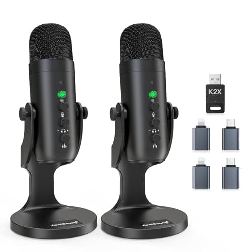 ZealSound Podcast Microphone, Podcast Equipment Bundle for iPhone PC iPad Android, Dual Wireless USB Mic 2.4GHz with Noise Reduction, Tap to Mute, Monitor Gain for Streaming, Recording, YouTube,TikTok - Image 1