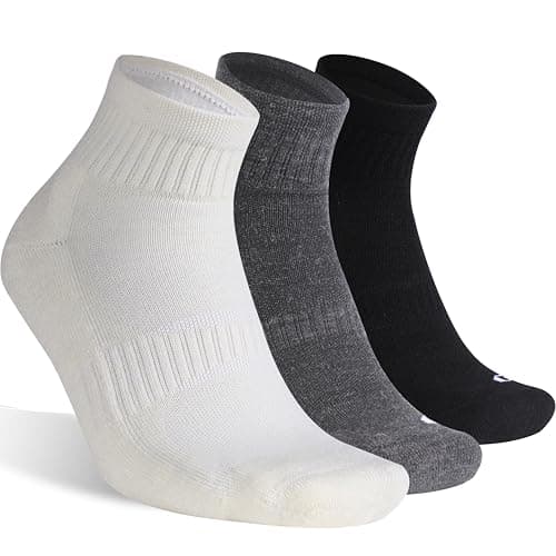 RTZAT Merino Wool Ankle Socks for Men and Women - Moisture-Wicking, Breathable, Arch Support, Padded Workout Hiking Socks for Year-Round Wear, Large, White/Black/Grey, 3 Paris - Image 1