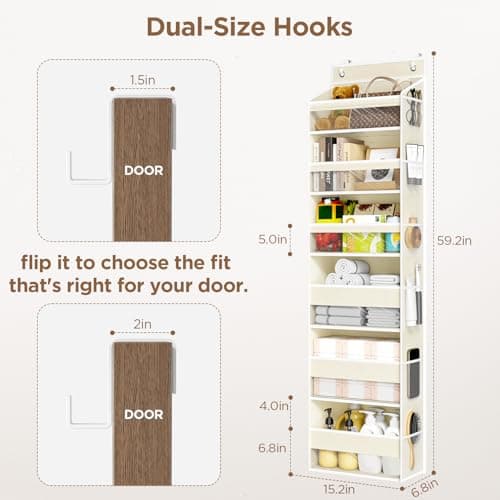 Mefirt Over The Door Organizer, 6 Shelf Door Hanging Organizers with 6 Large Capacity Pockets, Behind Door Storage Hanging Shelves for Closet Wall Bathroom Bedroom Nursery - Thumbnail 3