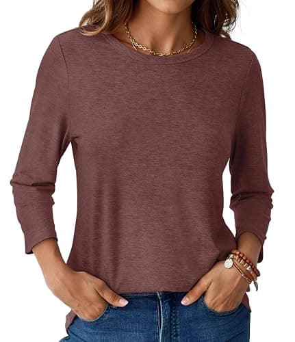 GKBK Womens Tops 3/4 Sleeve Shirts Round Neck Casual Blouses Basic Loose Fit Pullover Tshirts Wine Red XL - Image 1