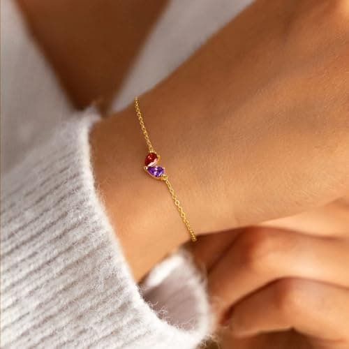 Turandoss May August Birthstone Bracelet for Women - Created Emerald, Peridot Bracelet Pear Birthstone Bracelets for Women, 14K Dainty Gold Plated Bracelets for Women Girls Jewelry Gifts - Thumbnail 2