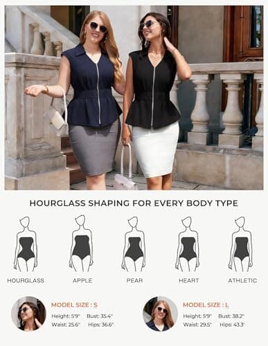 GRACE KARIN Womens Peplum Tops Business Casual,Short Sleeve Work Blouses Summer,Zipper V Neck Shirts Cinched Smocked Waist, Black, X-Large - Thumbnail 5
