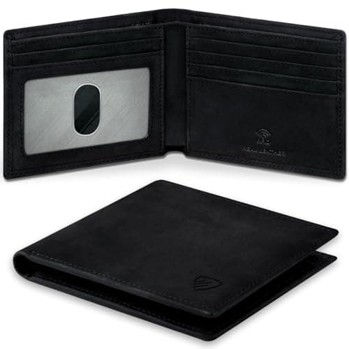 RUNBOX Genuine Leather Bifold Wallet for Men - RFID Blocking Slim Wallet with 9 Card Slots, 1 ID Window & Bill Compartment - Gift Box Packaging - Image 1