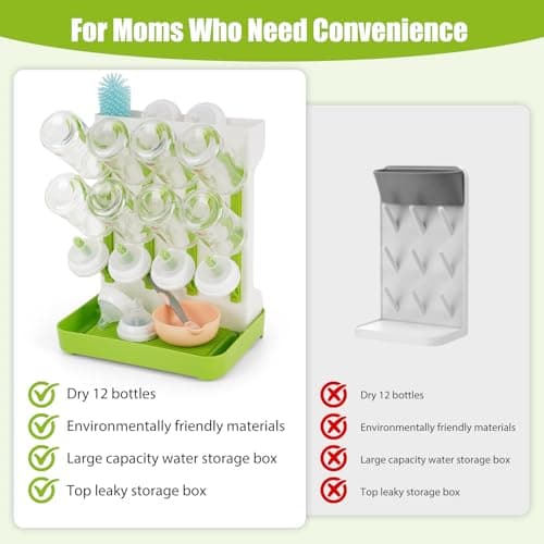 Flysich Baby Bottle Drying Rack, 2PCS Space Saving Baby Bottle Organizer for Countertop, Vertical Bottle Dryer Holder with Brushes Holder, Large Bottle Storage Holder 12 Bottles & Baby Accessories - Thumbnail 4