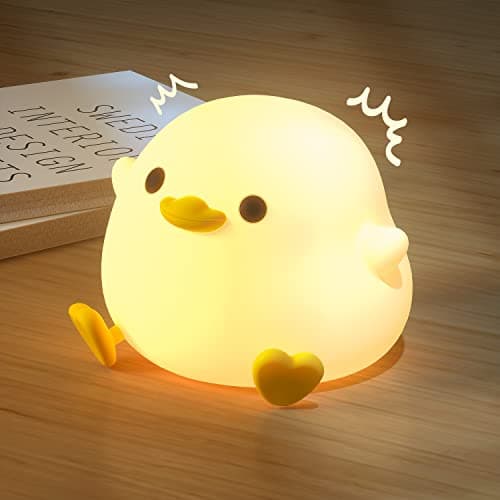 UNEEDE LED Cute Bean Duck Night Light, DoDo Duck Silicone Nursery Night Light Squishy Dimmable Rechargeable Table Bedside Lamp with Touch Sensor for Bedrooms, Living Room Unique Dorm Decor Gift Toy - Image 1