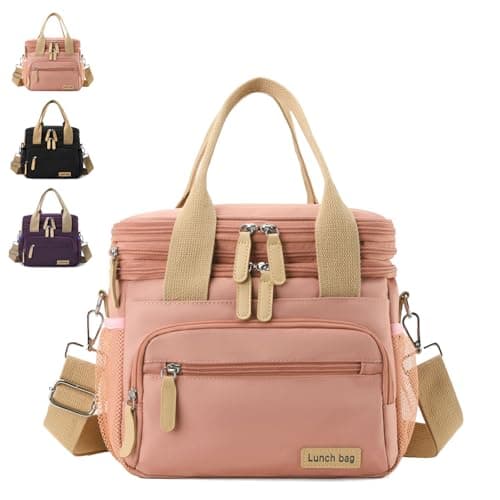 YAKUNCL Expandable Lunch Bag for Adults, 16L Insulated Double Layer Lunch Box, Leak-Proof Cooler Lunch Bag with Multi Pockets, Waterproof Reusable Lunch Tote for Work Office Picnic Travel (Pink) - Image 1