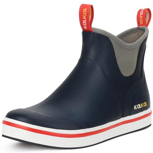 Kalkal Men's Deck Boots Anti-Slip Saltwater Fishing Rain Boots with Memory Foam, Waterproof Rubber Ankle Work Boots for Sailing (Marine Blue, Size14) - Image 1