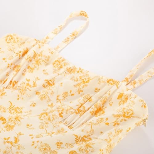 Belle Poque Women's Floral Chiffon Summer Dress Ruffle Trim Fairy Sun Boho Cottagecore Dresses Yellow Floral XL - Thumbnail 5