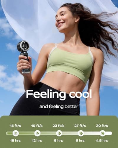 SWEETFULL Portable Handheld Turbo Fan - Portable Fans Rechargeable, 5000mAh, 180° Adjustable, 5 Speed Wind, Digital Display Electric Personal Hand Fan Quiet, Travel Essentials, Beach Vacation (Black) - Thumbnail 3