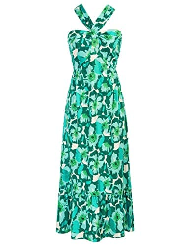 GRACE KARIN 2025 Summer Women's Criss Cross Halterneck Sleeveless Floral Print Flowy A Line Maxi Dress Viridis XL - Image 1