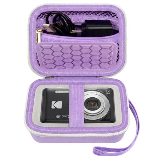 Comecase Hard Camera Case for KODAK PIXPRO FZ55 FZ45, Shockproof Digital Camera Bag with Accessory Mesh Pocket, Small Vlogging Camera Case, Portable Travel Carrying Pouch for All Ages, Purple - Image 1