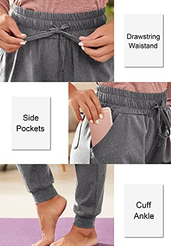 BATHRINS Women Tapered Joggers with Pockets – Casual Yoga High Waist Sweatpants Heather Charcoal - Thumbnail 4