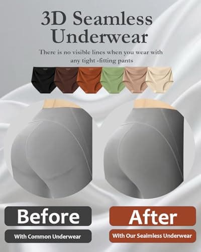 Ailongcity Womens Underwear High Waist Tagless 7 Pack Panties Seamless Full Coverage Briefs Silky Stretch (US, Alpha, X-Large, Regular, Regular, Orange/Marron/Nude/Green/Coffee brown/Purple/Black) - Thumbnail 2