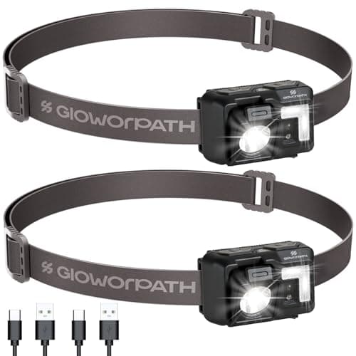 GloworPath Led Headlamp Rechargeable, Super Bright Headlight Flashlight with Red Light, Motion Sensor Head Lights for Forehead, Waterproof Lightweight for Adults, Outdoors, Camping, Running - 2 Pack - Image 1