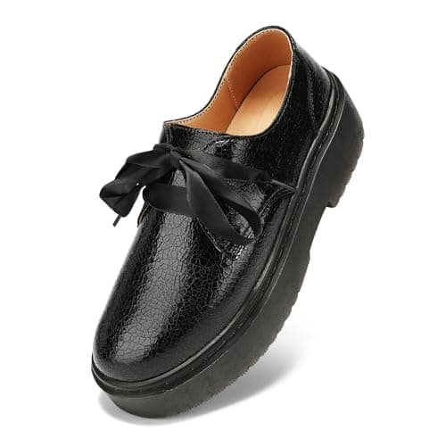 BEAUSEEN Women's Black Lace-up Platform Chunky Loafers Lightweight Breathable Women Shoes Flexible Comfort Driving Moccasins for Women,7 US - Image 1