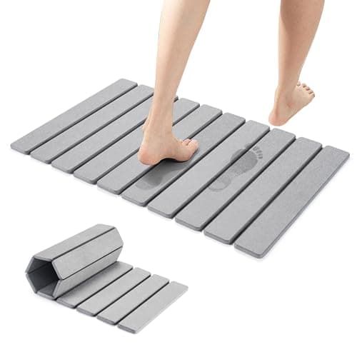Osumlee Large Foldable Stone Bath Mat,Diatomaceous Earth with Non-Slip and Super Absorbent, Dry Mat with Quick Dry for Bathroom,Easy to Clean（23.6" Lx15.35 W,Light Grey） - Image 1