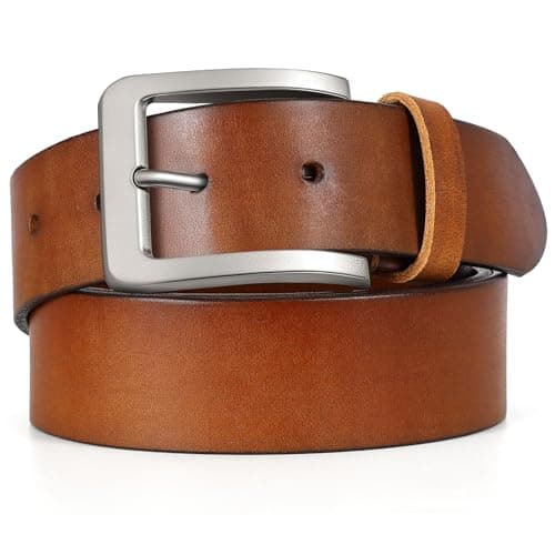 OZNDAS Men's Leather Belt Full Grain Leather Belts for Men Handmade Real Solid Top-Grain Leather Heavy-Duty Work Belt Gifts Brown Leather Belt for Wasit 44"-47" - Image 1