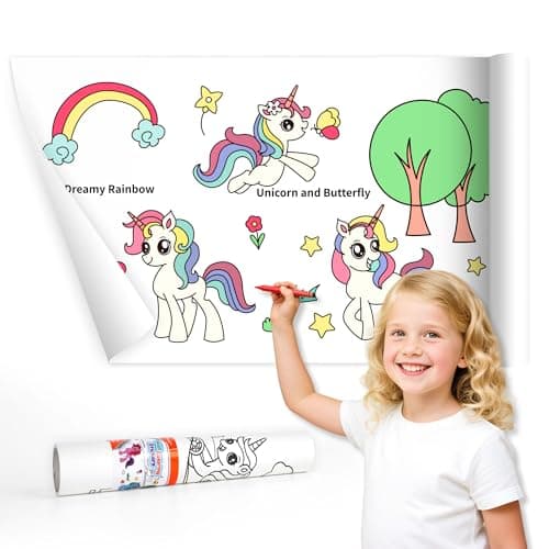 YPLUS Children Drawing Roll, Coloring Paper Roll for Kids, 120 x 11.8 Inch Sticky DIY Painting Drawing Paper Rolls for Toddler, Kids' Gift, Party Activities, Wall Coloring Paper Stickers - Unicorn