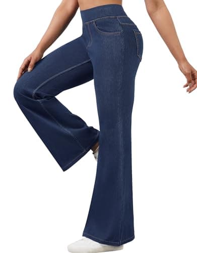 AVAMO Stretchy Flare Jeans for Women High Waisted Pull On Bell Bottom Jeans Trendy Elastic Tummy Control Denim Pants - Image 1