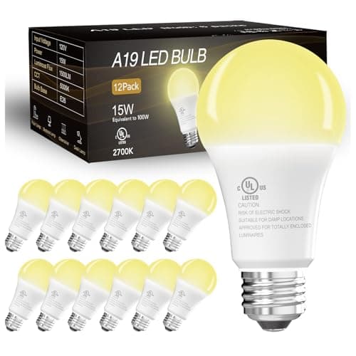 dalattin 12 Pack LED Bulbs Soft Warm 2700K, 100 Watt Equivalent A19 Standard Bulbs, E26 Base, 1500 LM, Efficient 15W Energy Saving, Non-Dimmable, 80+ CRI, 120V, UL Listed, for Living Room, Office - Image 1