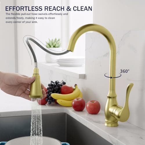 Kitchen Sink Faucet with Pull Down Sprayer, High Arc Single Handle Kitchen Faucet 2-Function 360° Swivel Stainless Steel Sink Faucet - Thumbnail 4