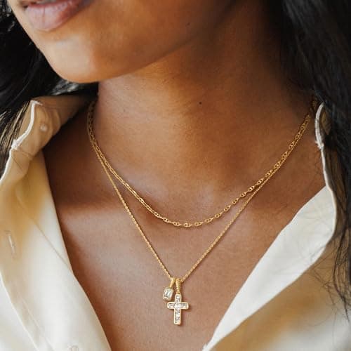 Fettero Cross Necklace for Women - 14K Gold Plated Dainty Pendant Necklaces Non-Tarnish Faith Gold Necklace for Women Trendy Christian Religious Jewelry Gift - Thumbnail 6