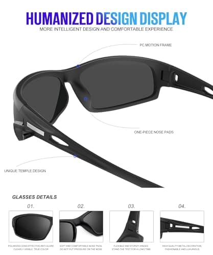 KALIYADI Polarized Sunglasses-Men Sports Sun-Glasses: Mens Sunglasses UV400 Protection for Running Fishing Golf - Thumbnail 2