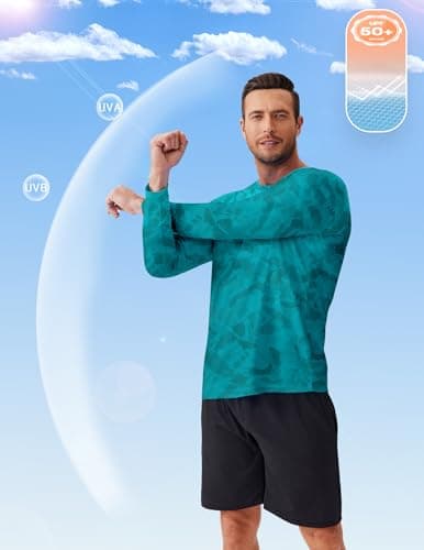 PINSPARK Mens UV Protection Shirts Long Sleeve Fishing Shirt Moisture Wicking Athletic Shirts for Men Beach SPF Rashguards Green - Thumbnail 4