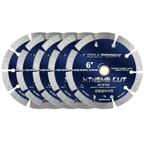 RHAPSODY 6 Inch Diamond Saw Blade 5Pcs, Segmented General Purpose Blade for Dry/Wet Cutting Concrete, Granite, Stone, Masonry, Brick, Block, 7/8"-5/8" Arbor - Image 1