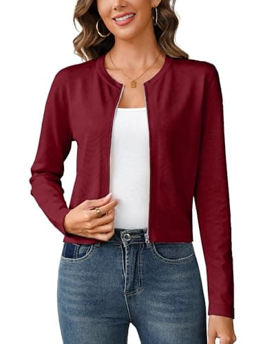 Totatuit Women's Long Sleeve Open Front Knit Cropped Bolero Shrug Cardigan Sweater for Women S-XL Wine Red - Image 1
