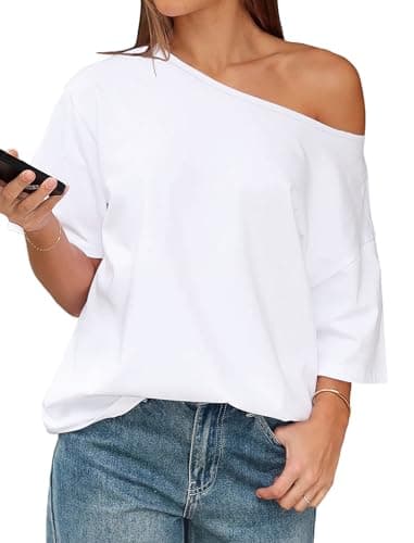Matunana Off The Shoulder Tops for Women Oversized Short Sleeve Tshirts Summer 2026 White XL - Image 1