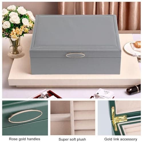 ASINGYER Small Jewelry Organizer for Women, 2-Layer Travel Jewelry Box with Portable Case, Necklace Ring Storage for Dresser, Girls Teens Gifts (Grey) - Thumbnail 2