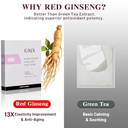 ICIKOL Collagen Face Mask with Ginseng & Peptides, Extra Eye Care Hydrogel Mask for Glass Glow and Skin Lifting Boost, Overnight Deep Hydrating, 37g x 4 Sheets - Thumbnail 5