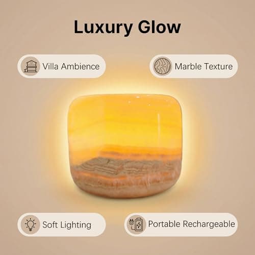 Marble Lamp Night Light Touch Bedside Table Lamp for Bedroom,Type-C Rechargeable Small Desk Bedside Small Lamps,Eye Caring Dimmable LED Ambient lamp (Amber Jade) - Thumbnail 2