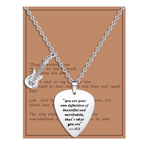 COTATI Quotes Guitar Pick Necklace Outfits Jewelry Accessories Inspired Fans Gift Merch (You are your own definition of beautiful and worthwhile) - Image 1