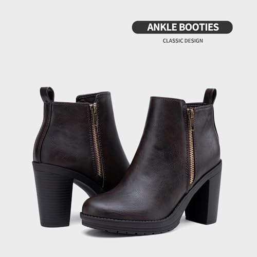 Jeossy Women's Platform Ankle Boots Brown Fashion 9675 Chelsea Booties Chunky Block Heel with Zipper Size 9M US (DJY9675 Brown 09) - Thumbnail 6