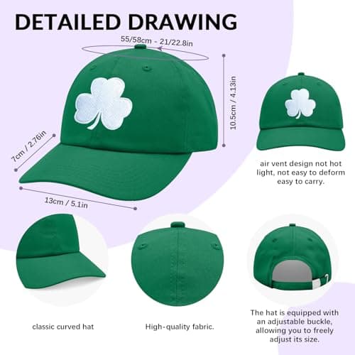 Funny Embroidery Shamrock St Patricks Day Hat Green Baseball Cap for Men Women Unisex Vintage Trucker Hats - Thumbnail 5