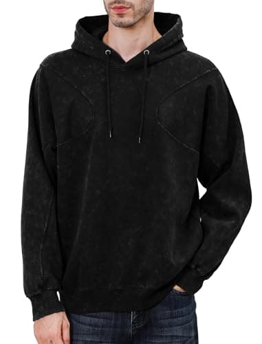 INVICTUSY Men's Oversized Hoodie Pullover Acid Wash Plush Cotton Hooded Fleece Sweatshirt Streetwear Unisex Casual Hoodies C Black - Image 1