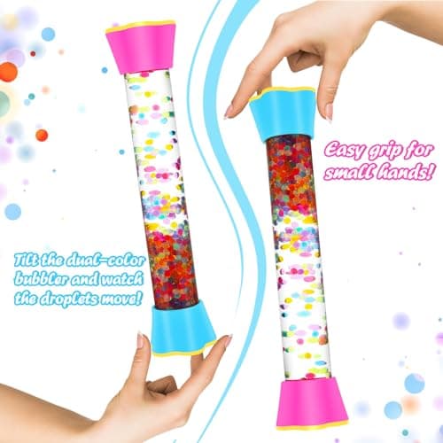 Cucue Sensory Fidget Tubes - Calming Toys for Kids- Sensory Tube with Glitter Bottle, Gravity Spinner, Bubble Drop Spiral - Fidget Toys for Classroom, Desk Decor, Stocking Stuffers ( 3 Pack ) - Thumbnail 2