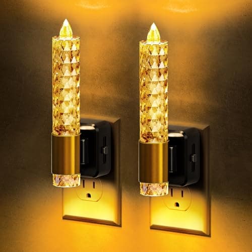 L LOHAS LED Night Light, Amber Candle Night Lights Plug into Wall,2 Pack 0-100 LM Dimmable Nightlight, Plug in Acrylic Diamond Night Light with Dusk to Dawn Sensor, for Bathroom Hallway - Image 1