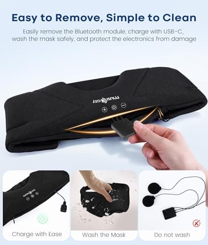 MUSICOZY Bluetooth Sleep Mask Headphones 5.4, Wireless Over-Ear Headphones Washable Zipper Sleep Headphones Mask with HD Stereo Speakers for Side Sleepers Travel & Relaxation, Gifts for Men Women - Thumbnail 4
