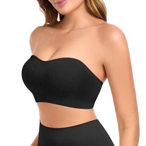 Finduself Strapless Bras for Women Non-Slip Padded Bandeau Bra Wireless Tube Top Bra Including Clear Straps - Image 1