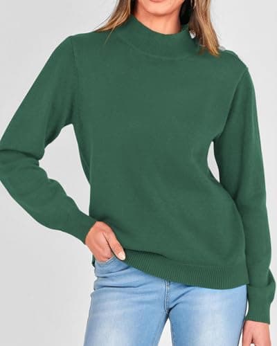 KIRUNDO Fall Sweaters for Women 2026 Striped Turtleneck Ribbed Knit Sweater Trendy Pullover Jumper Winter Fashion Clothing(B-Green, Small) - Thumbnail 3