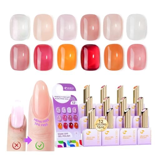 gelike ec Professional Jelly Gel Polish: 12 Nail Colors Set for Salon Technicians with 16ml Big Bottle & Color chart - HEMA & TPO Free Safe Formula Easy to use On Natural or Acrylic Nails - Image 1