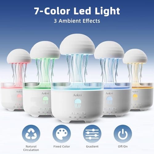 300ML Jellyfish Essential Oil Diffuser, Quiet Aromatherapy Mist Diffusers for Essential Oils, with 7 LED Color Changing Light and Auto-Off Switch, Suitable and Families Humidifiers for Bedroom（White） - Thumbnail 4