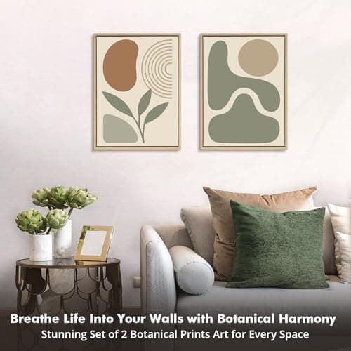 DAJONART Boho Abstract Wall Art Set of 2, Sage Green & Burnt Orange Geometric Prints Duo Framed Canvas for Japandi, Mid Century Modern, Neutral Room Decor,Minimalist Earth-Tone Art,12x16 in - Thumbnail 6