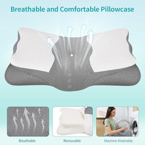 Cervical Neck Pillow for Neck Pain Relief - Memory Foam Ergonomic Neck Support Pillows for Sleeping with Cooling Pillowcase, Orthopedic Contour Pillow for Side, Back and Stomach Sleepers - Thumbnail 6