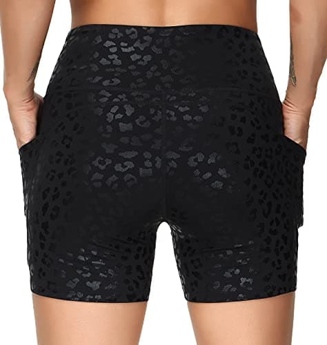 THE GYM PEOPLE High Waist Yoga Shorts for Women Tummy Control Fitness Athletic Workout Running Shorts with Deep Pockets (X-Large, Black spot Leopard) - Thumbnail 4